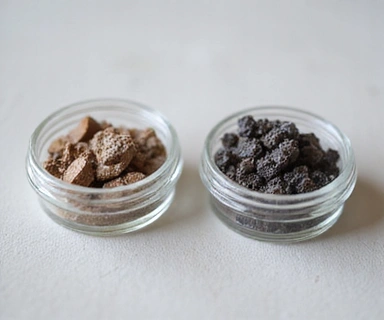 Minerali di Zinco e Selenio in piccoli contenitori, con un focus sulla purezza.
